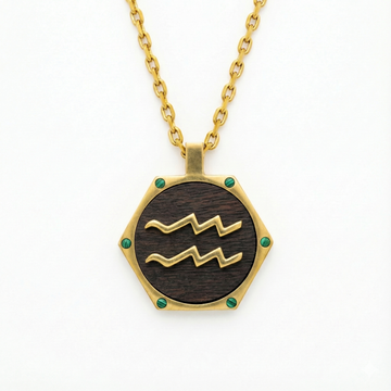 The Aquarius Visionary  Hexagon Talisman | Solid Raw Brass & American Black Walnut & Malachite ｜Innovation & Protection