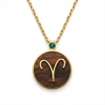 The Aries Pioneer Circle Talisman | Solid Raw Brass & American Black Walnut & Green Malachite (Transformation & Vitality)