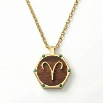 The Aries Pioneer Hexagon Talisman | Solid Raw Brass & American Black Walnut & Malachite (Focus & Vitality)