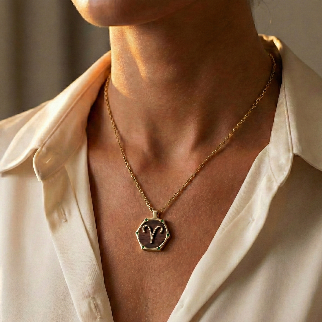 The Aries Pioneer Hexagon Talisman | Solid Raw Brass & American Black Walnut & Malachite (Focus & Vitality)