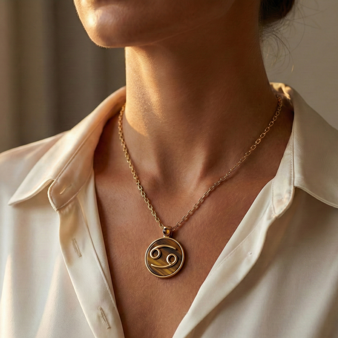 The Cancer Guardian Medallion | Solid Raw Brass & American Black Walnut ｜ Tiger's Eye (Protection & Stability)