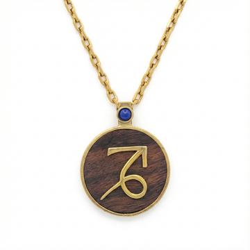 The Capricorn Earth Talisman | Solid Raw Brass & American Black Walnut &Blue Lapis Lazuli (Wisdom &Truth)