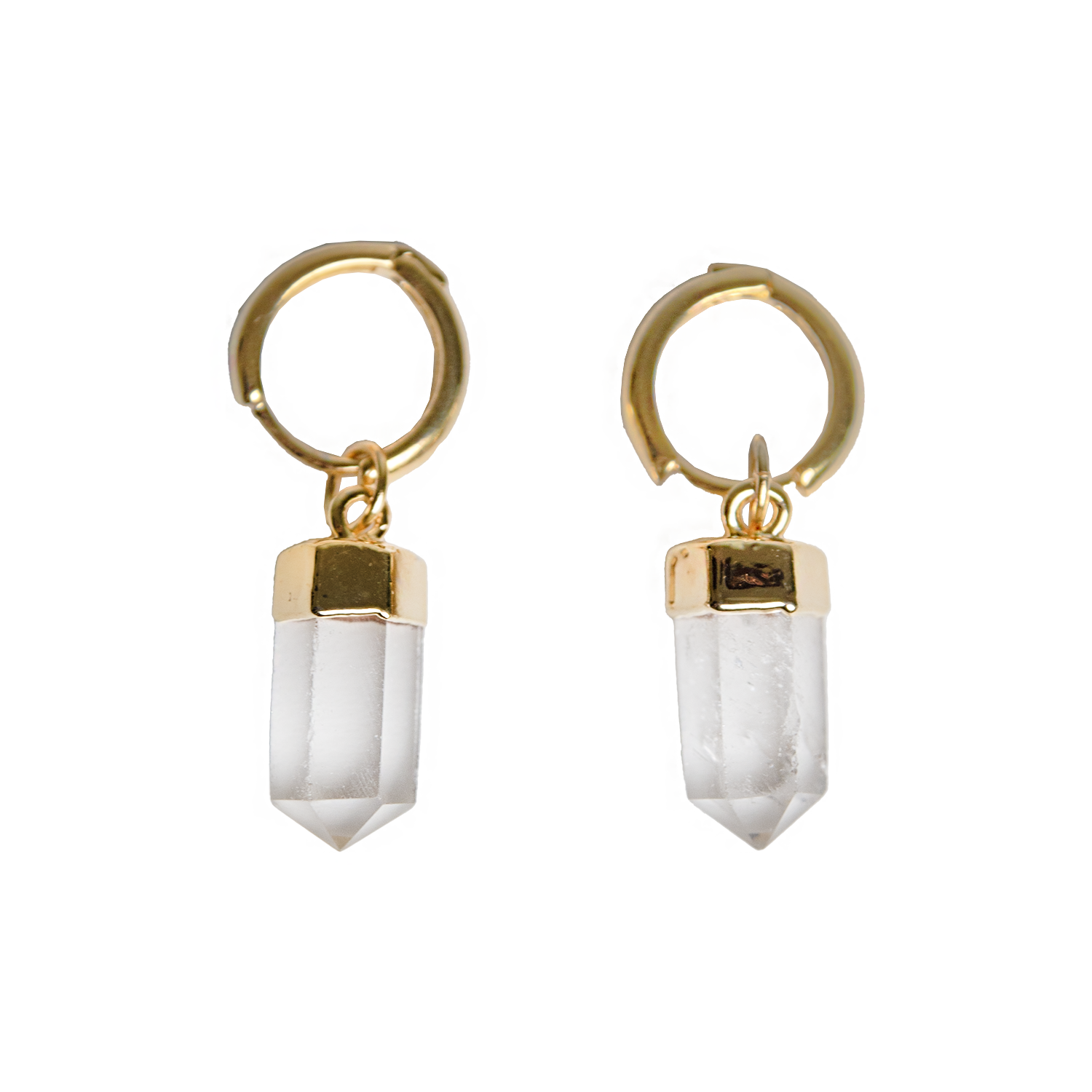 Clear Quartz Crystal Point Gold Earrings