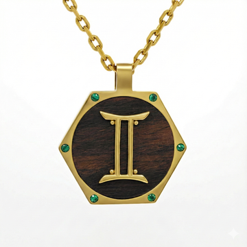 The Gemini Communicator Hexagon Talisman | Solid Raw Brass & American Black Walnut & Malachite ｜Connection & Clarity