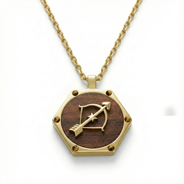 The Sagittarius Archer Hexagon Talisman | Solid Raw Brass & American Black Walnut & Tiger's Eye (Focus & Adventure)