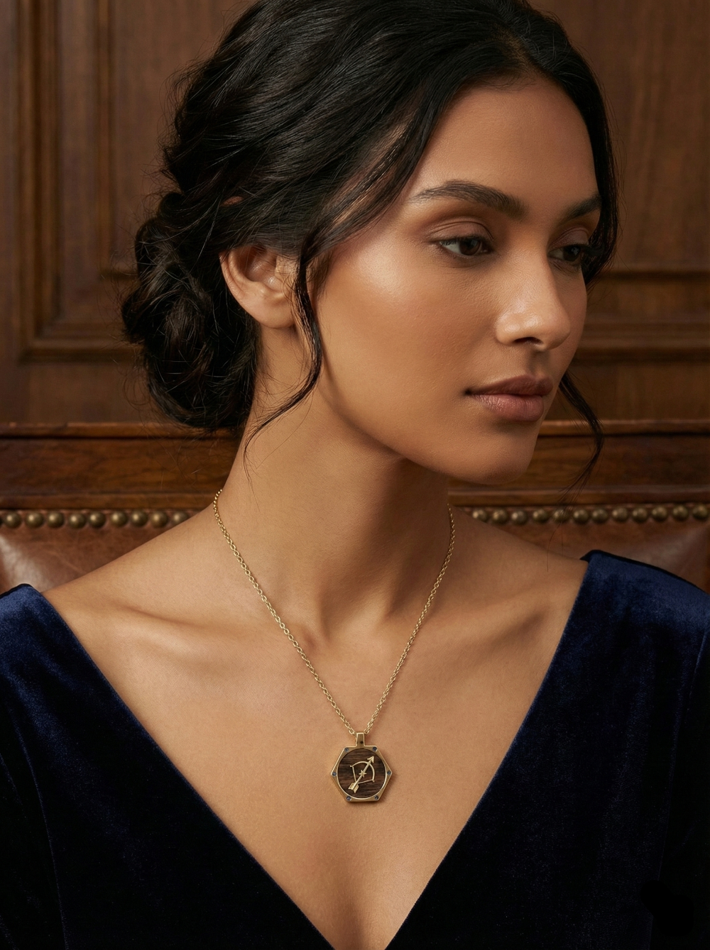 The Sagittarius Explorer Hexagon Talisman | Solid Raw Brass & American Black Walnut & Lapis Lazuli | Wisdom & Adventure