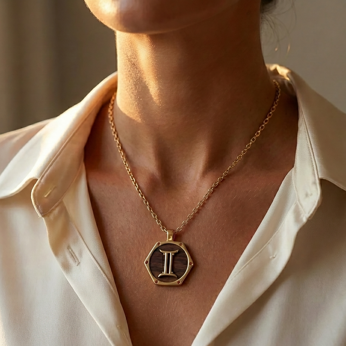 The Gemini Communicator  Hexagon Talisman | Solid Raw Brass & American Black Walnut｜ Red Agate (Focus & Balance)