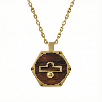 The Libra Diplomat Hexagon Talisman | Solid Raw Brass & American Black Walnut & Red Agate |Balance & Decisiveness