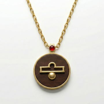 The Libra Harmony Medallion | Solid Raw Brass & American Black Walnut | Red Agate (Balance & Decisiveness)