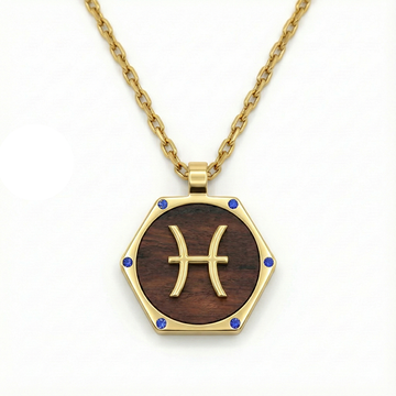 The Pisces Deep Water Hexagon Talisman | Solid Raw Brass & American Black Walnut | Lapis Lazuli (Intuition & Dreams)