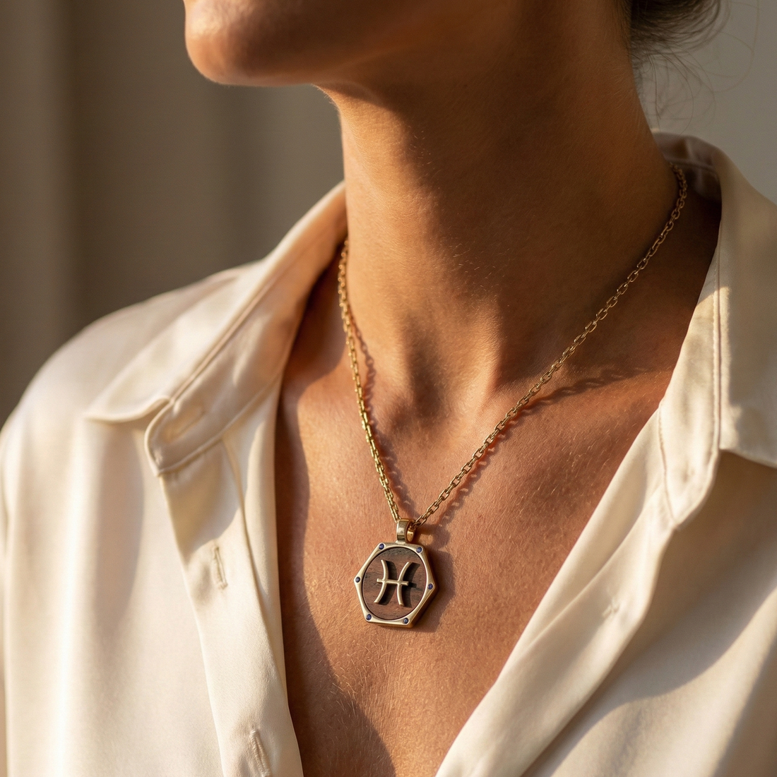 The Pisces Deep Water Hexagon Talisman | Solid Raw Brass & American Black Walnut | Lapis Lazuli (Intuition & Dreams)