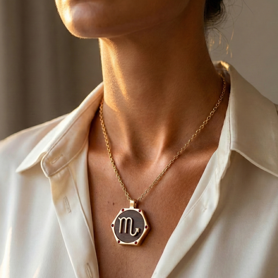 The Scorpio Alchemist  Hexagon Talisman | Solid Raw Brass & American Black Walnut | Red Agate (Passion & Protection)