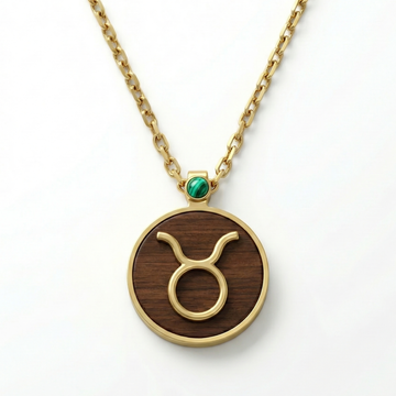 The Taurus Prosperity Circle Medallion | Solid Raw Brass | American Black Walnut | Malachite (Abundance & Growth)
