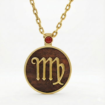 The Virgo Healer Circle Talisman | Solid Raw Brass & American Black Walnut & Red Agate (Focus & Stamina)