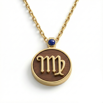 The Virgo Wisdom Medallion | Solid Raw Brass & American Black Walnut ｜Lapis Lazuli (Clarity & Intuition)