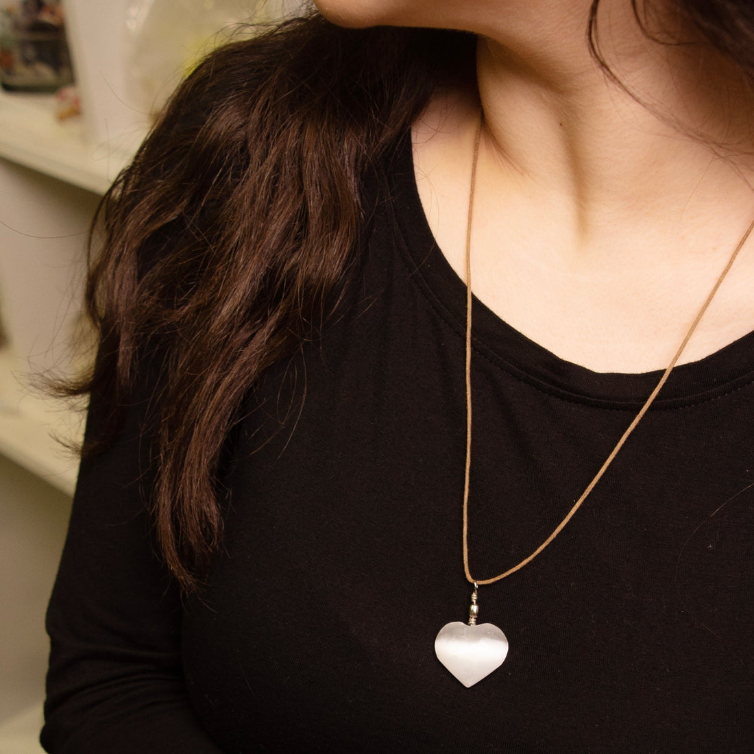 Selenite Heart Pendant Necklace